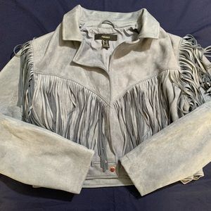 Forever 21 Smoke Gray Faux Suede Fringe Jacket-Medium